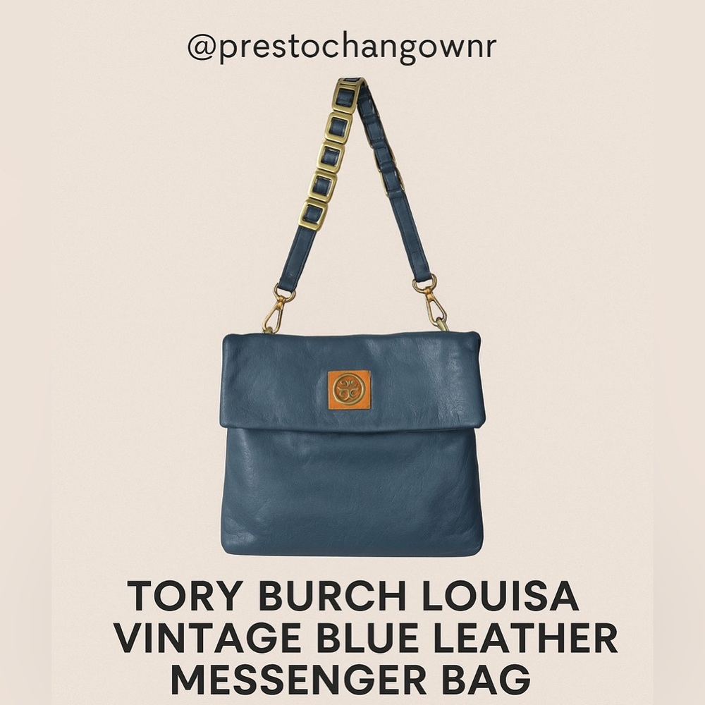 Tory Burch Louisa Vintage Blue Leather Messenger Bag with COA